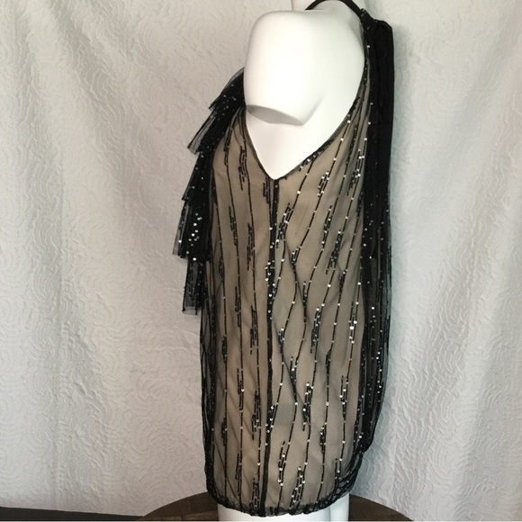 ROBERT Rodriguez Black Label Womens Black Nude Beaded Blouse Top Size 0 - Picture 2 of 13